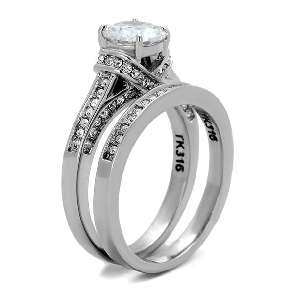 1 Carat Brilliant Cut CZ Women's Stainless Steel Engagement Ring Set - LA NY Jewelry