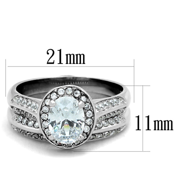 His Hers 3 PCS 8x6mm oVAL Cut CZ Womens Stainless Steel Wedding Ring Set Mens All Around CZ Band - LA NY Jewelry