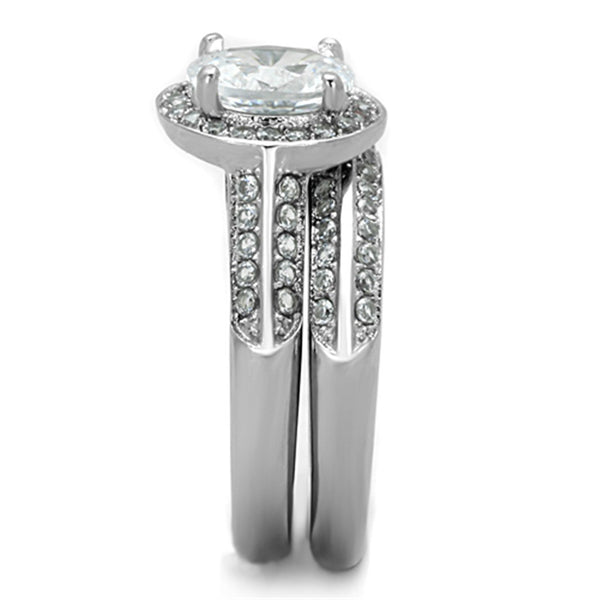 1.2 Carat Oval Cut CZ Women's Stainless Steel Wedding/Engagement Ring Set - LA NY Jewelry