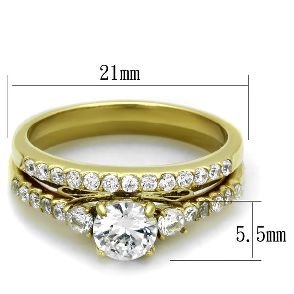Couples Ring Set Womens Gold Plated 0.6 Carat Round CZ Ring Set Mens Gold Plated Flat Wedding Band - LA NY Jewelry