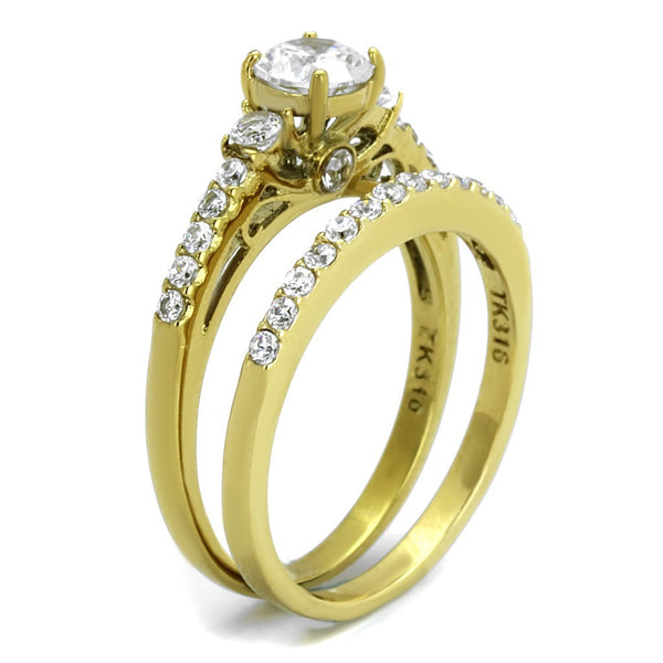 0.6 Carat Round Cut CZ Gold IP Stainless Steel Wedding Ring Set - LA NY Jewelry