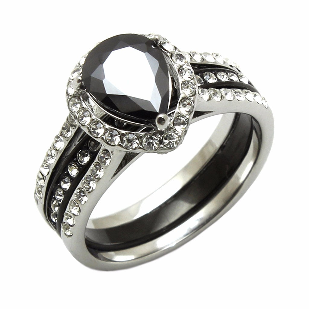 Couple Wedding Ring Set - Women's Black Gold Filled CZ Ring & Men's Titanium Band, Size 9 & 9