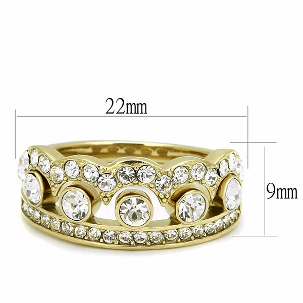 Womens Crown Style Top Grade Crystal in Gold IP Stainless Steel 2 Ring Set - LA NY Jewelry