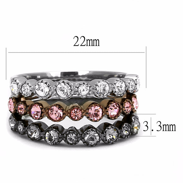 Top Grade Crystal in 3 Colors Light Black, Light Coffee, Silver IP Stainless Steel 3 Bands Set - LA NY Jewelry
