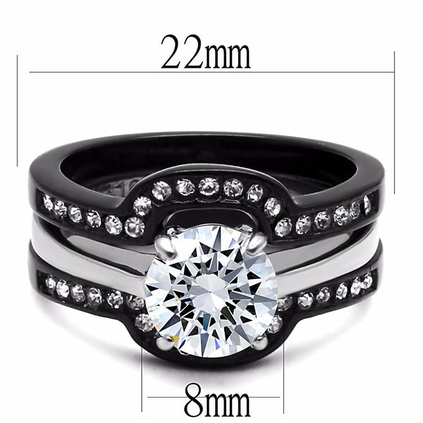 3 PCS Round Cut Black IP Two-Tone Stainless Steel Engagement Rings Set - LA NY Jewelry