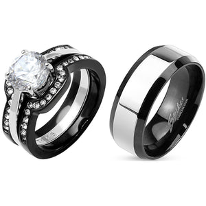 His Hers Couple Ring Set Womens Round CZ Anniversary Two Tone Ring