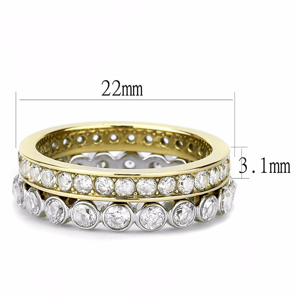 Womens Gold IP Two-Tone Stainless Steel 2 Round CZ All Around Bands Set - LA NY Jewelry