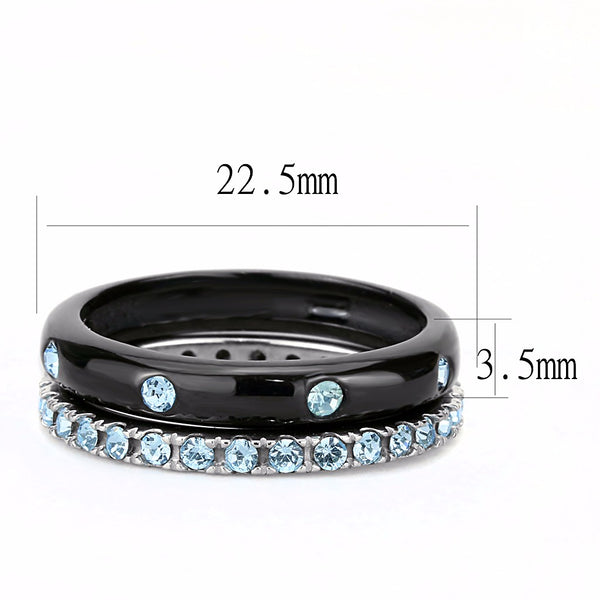 Womens Black IP Two-Tone Stainless Steel Sea Blue CZ All Around Band Set - LA NY Jewelry