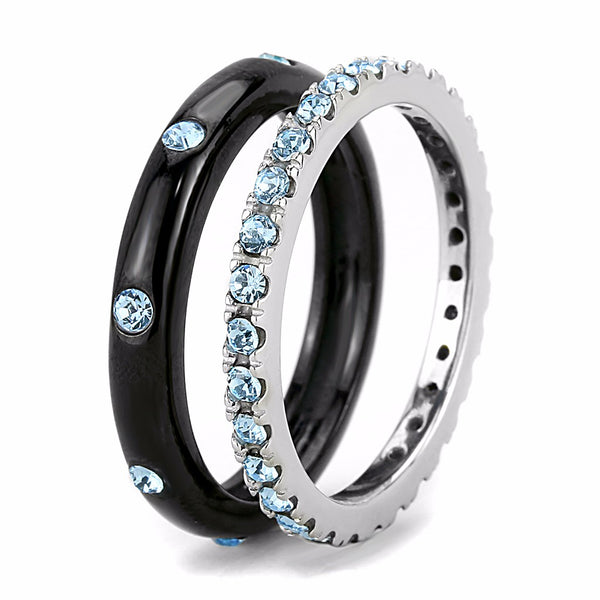 Womens Black IP Two-Tone Stainless Steel Sea Blue CZ All Around Band Set - LA NY Jewelry