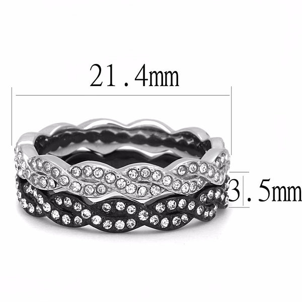 Womens Black IP Two-Tone Stainless Steel Top Grade Crystal All Around 2 Band Set - LA NY Jewelry