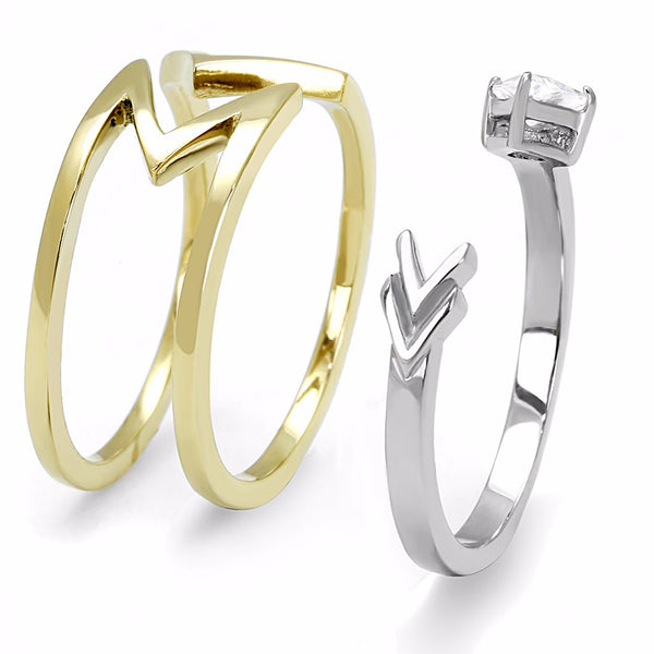 4x4mm Triangle Cut Solitaire CZ Two-Tone Gold IP Stainless Steel 2 Rings Set - LA NY Jewelry
