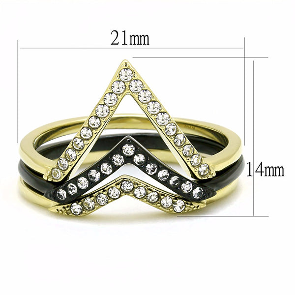 Womens Mix and Match Stackable Gold and Black IP Stainless Steel 3 Bands Set - LA NY Jewelry