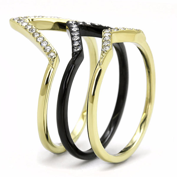 Womens Mix and Match Stackable Gold and Black IP Stainless Steel 3 Bands Set - LA NY Jewelry