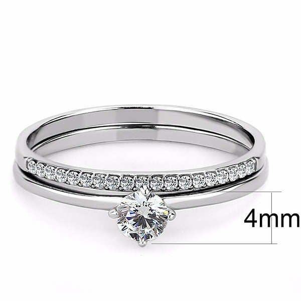 4x4mm Round Clear CZ Stainless Steel Small Delicate Band Wedding Ring Set - LA NY Jewelry