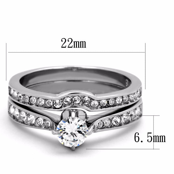 Womens 5x5mm Round Cut Clear CZ 316 Stainless Steel Wedding 2 Ring Set - LA NY Jewelry