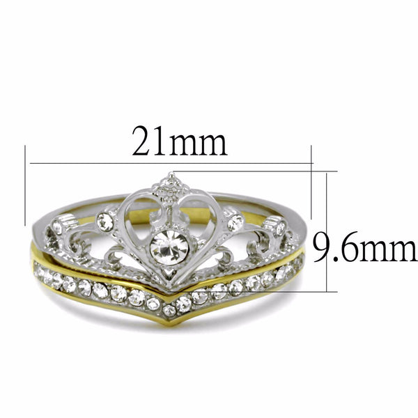 Womens 3.5x3.5mm Round CZ Two-Tone Gold IP Stainless Steel Crown 2 Ring Set - LA NY Jewelry