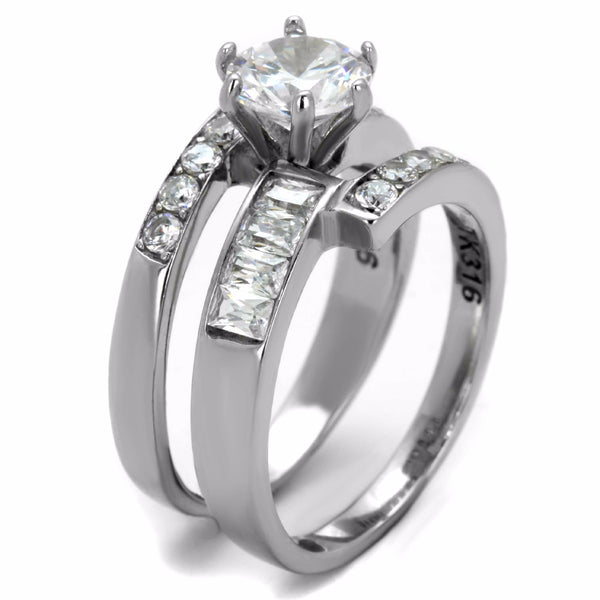 Couple Rings Set 3 PCS Womens 7x7mm Round CZ Wedding Ring Mens Engagement Band - LA NY Jewelry