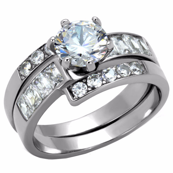 Couple Rings Set 3 PCS Womens 7x7mm Round CZ Wedding Ring Mens Engagement Band - LA NY Jewelry