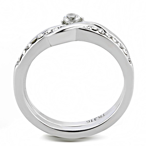 Womens 3x3mm Round CZ Center Simple Style Stainless Steel Wedding 2 Rings Set - LA NY Jewelry