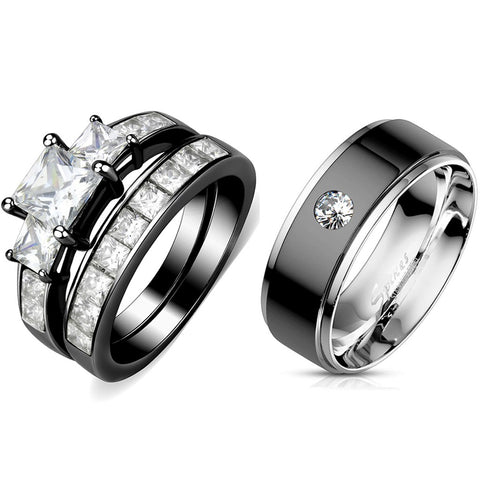 Silver & Black Tungsten Couple's Ring Set | Vansweden Jewelers