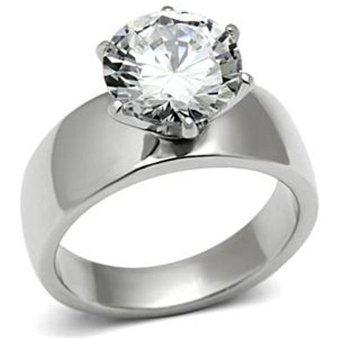 Wide Band Solitaire CZ Womens Stainless Steel Wedding Ring - LA NY Jewelry