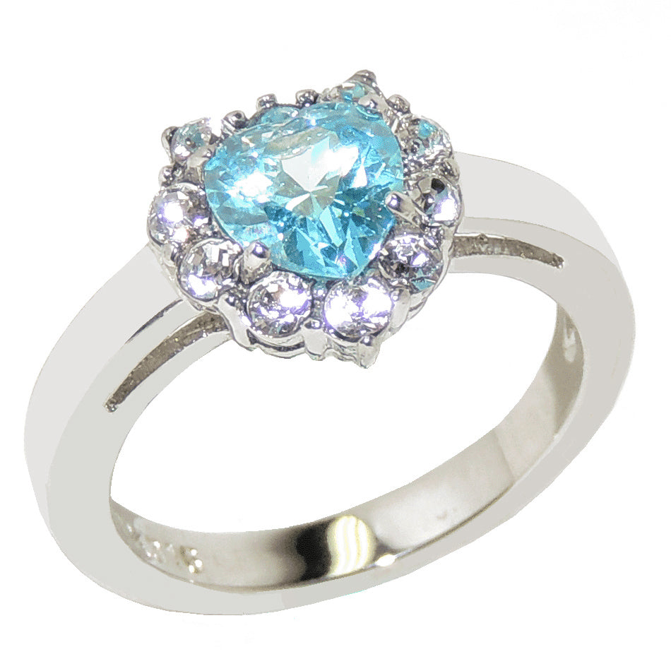 Heart Cut Light Blue CZ Stainless Steel Tarnish Free Ring - LA NY Jewelry