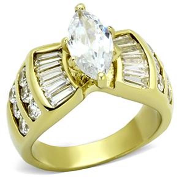 12x6mm Marquise Cut CZ Gold IP Stainless Steel Ring - LA NY Jewelry