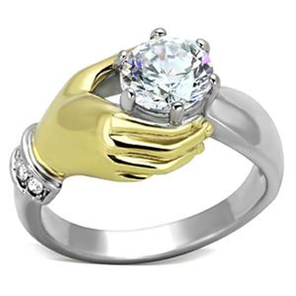 7x7mm Round Cut CZ Two Tone Gold IP Stainless Steel Ring - LA NY Jewelry