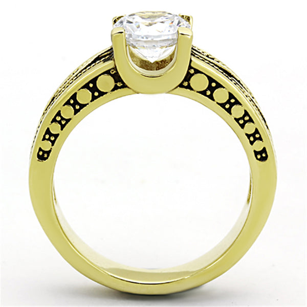 6x6mm Round CZ Gold IP Stainless Steel Antique style Ring - LA NY Jewelry