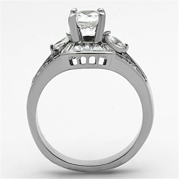 5x5mm Round CZ center Multiple-Cut CZ Stainless Steel Ring - LA NY Jewelry