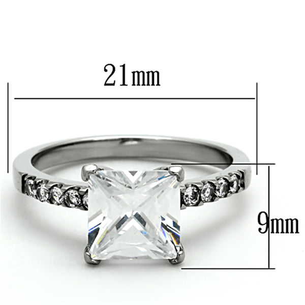 8x8mm Princess Cut Clear CZ Stainless Steel Engagement Ring - LA NY Jewelry