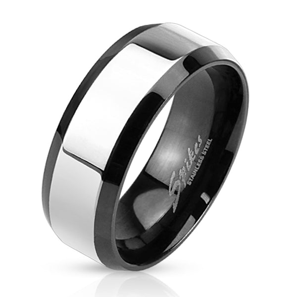 Matching Couple Ring Set Womens Princess Square CZ Black Wedding Ring Set Mens Two Tone Band - LA NY Jewelry