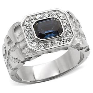 1.5 Carat Emerald cut Simulated Sapphire Stainless Steel Ring - LA NY Jewelry