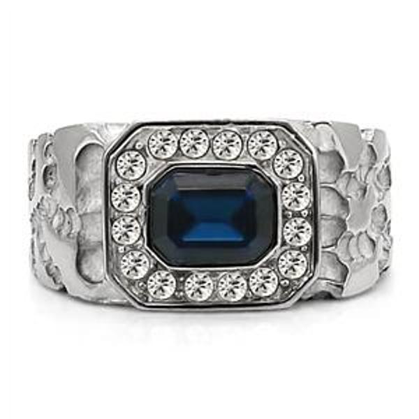 1.5 Carat Emerald cut Simulated Sapphire Stainless Steel Ring - LA NY Jewelry