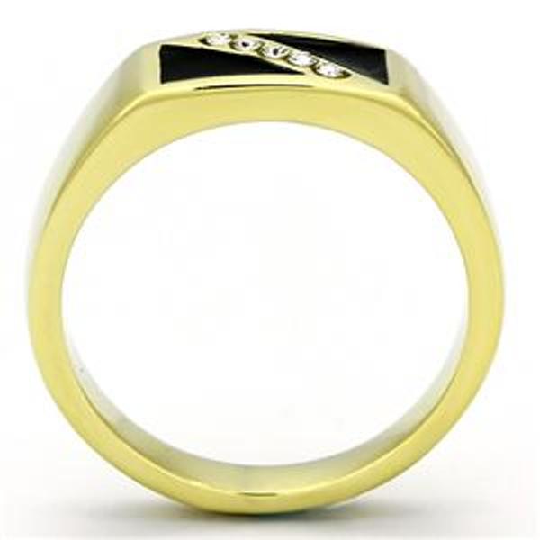 Gold Ion Plated Stainless Steel CZ in Onyx Men's Wedding Band - LA NY Jewelry