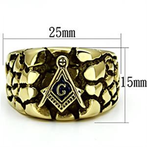 Gold Ion Plated Stainless Steel Rugged Masonic Mason Mens Ring - LA NY Jewelry