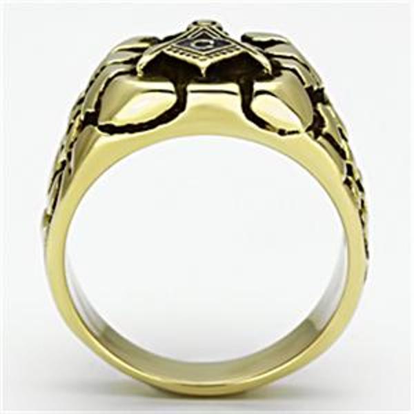 Gold Ion Plated Stainless Steel Rugged Masonic Mason Mens Ring - LA NY Jewelry