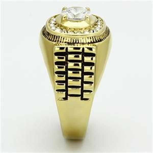 6x6mm Round CZ Gold IP Stainless Steel Mens Wedding Ring - LA NY Jewelry