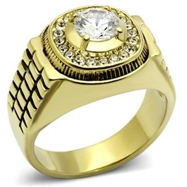 6x6mm Round CZ Gold IP Stainless Steel Mens Wedding Ring - LA NY Jewelry
