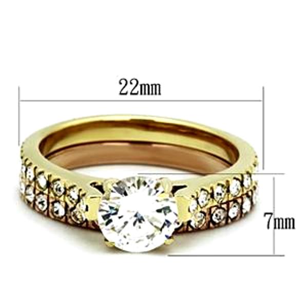 6x6mm Round CZ 2-Tone Gold/Rose Gold IP Stainless Steel Ring - LA NY Jewelry