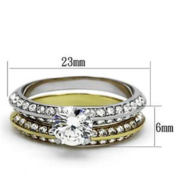 6x6mm Brilliant cut CZ Two Tone Gold Stainless Steel Engagement Ring Set - LA NY Jewelry