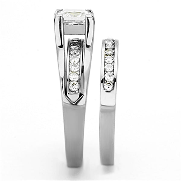 7x7mm Princess CZ Stainless Steel Tarnish Free Engagement Ring Set - LA NY Jewelry