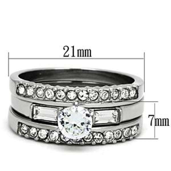 5x5mm Round CZ Center Stainless Steel Engagement 3 Rings Set - LA NY Jewelry