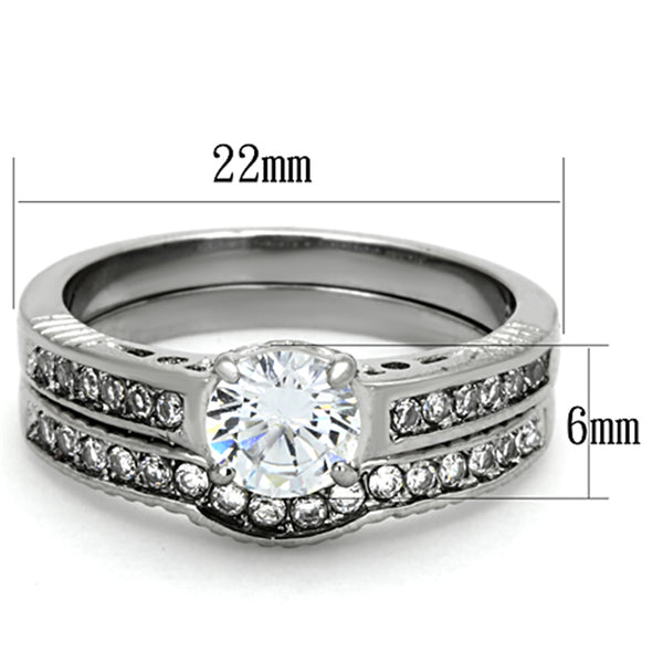 6x6mm Brilliant Cut CZ Tarnish Free Stainless Steel Wedding Ring Set - LA NY Jewelry