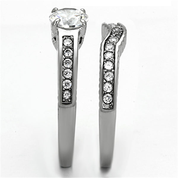 6x6mm Brilliant Cut CZ Tarnish Free Stainless Steel Wedding Ring Set - LA NY Jewelry
