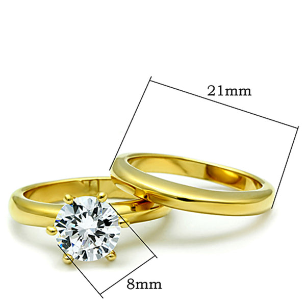 7x7mm Round Cut CZ Solitaire Gold IP Stainless Steel Ring Set - LA NY Jewelry