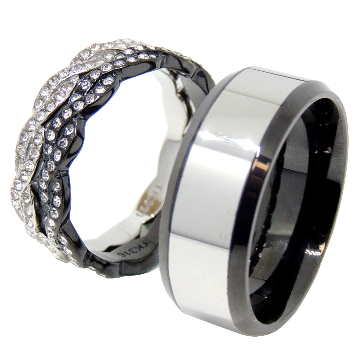 His Hers Ring Set Womens Two Tone Stainless Steel 2 Band Set Mens Two Tone Band - LA NY Jewelry