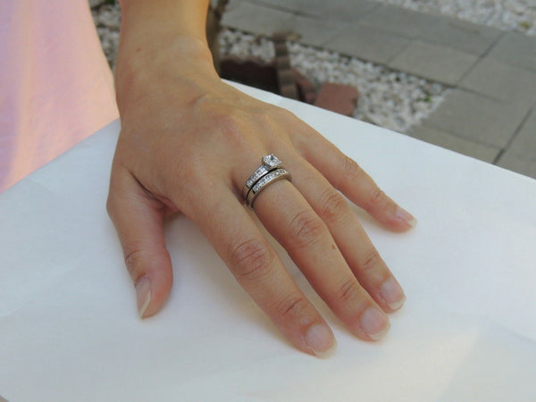 5mm Princess Cut CZ Tarnish Free Stainless Steel Wedding Ring Set