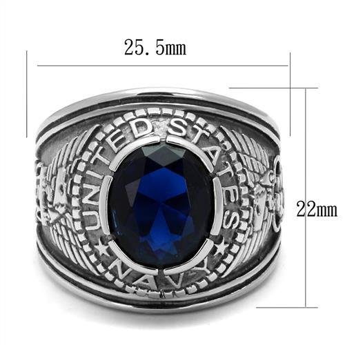 316 Stainless Steel Wide Band Navy Mens Sapphire CZ Ring
