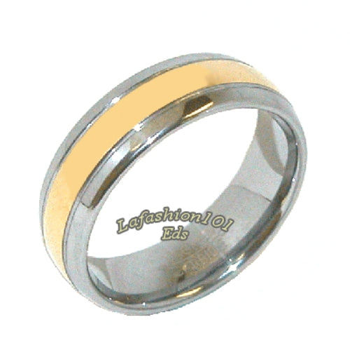 Classic Tungsten Carbide Gold IP Stripe Center Men or Women Wedding Engagement Band - LA NY Jewelry